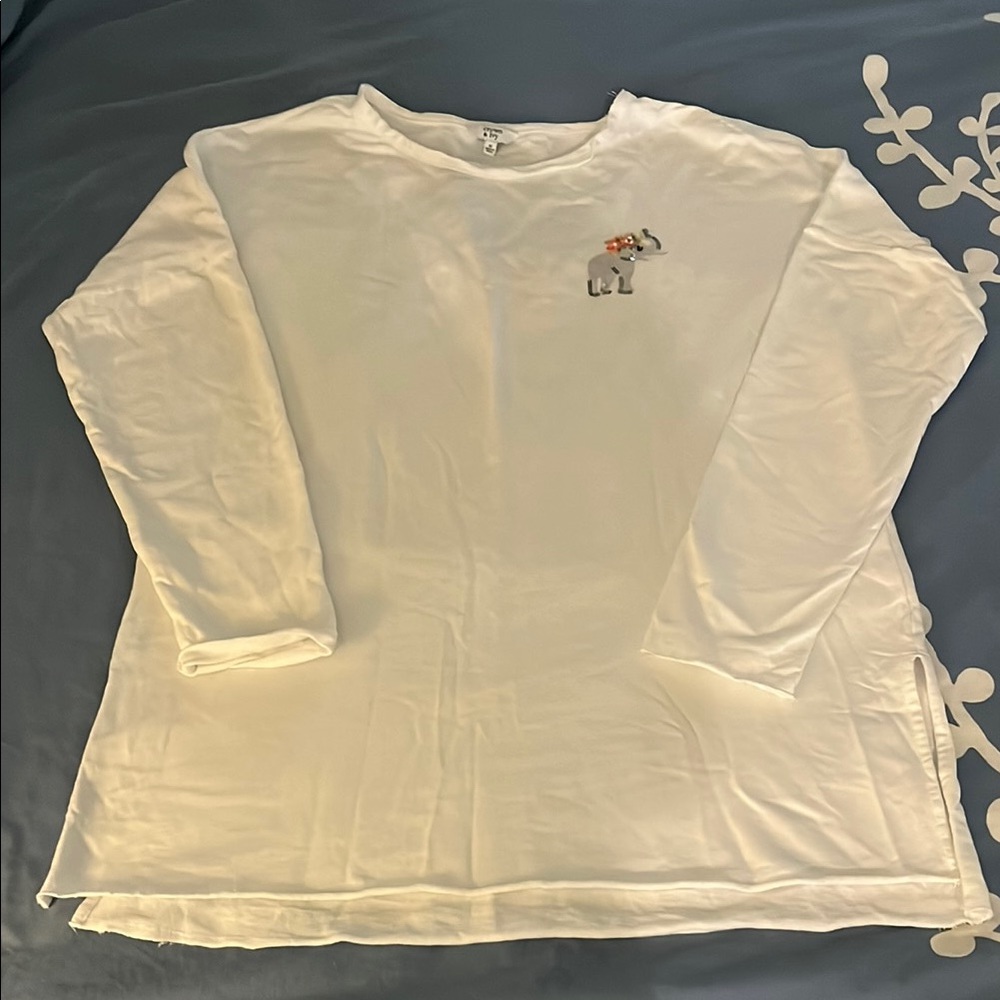 White Long Sleeve Shirt with Embroidered Elephant